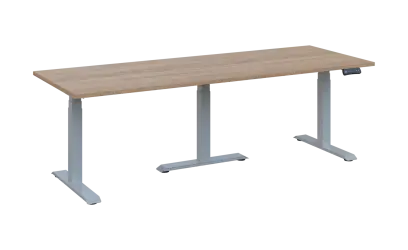 FLEXIMEET 220-80 výškově nastavitelný stůl, kovová podnož stříbrná, deska 25 mm, široký 2200 mm, dub bardolino